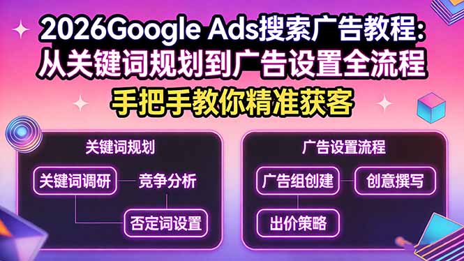 ��17641�ڣ�2026Google Ads�������̳̣��ӹؼ��ʹ滮���������ȫ���̣��ְ��ֽ��㾫׼���